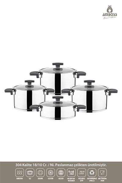 Amboss Enio 8 Piece Stainless Steel Cookware Set - Gray