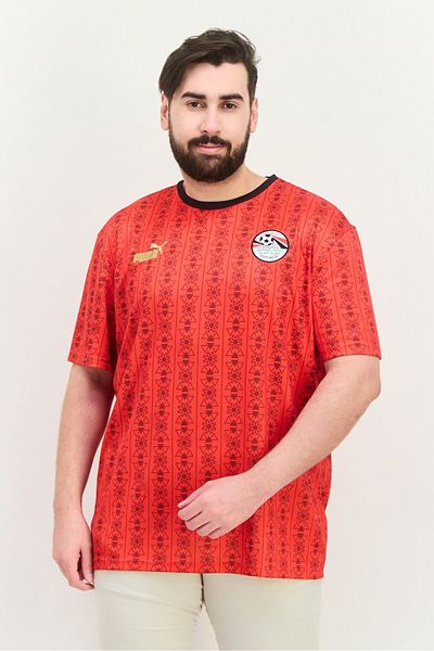 Puma Men Sportswear Fit Short Sleeve Egyptian Fa Football Jersey, Red/black