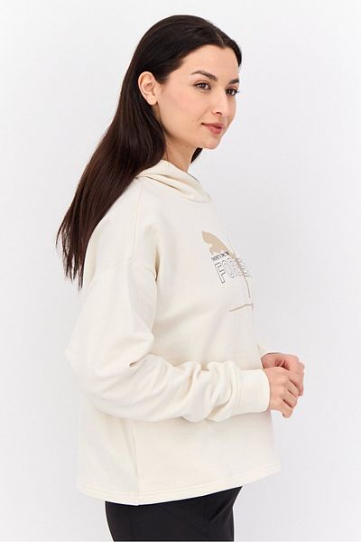Puma Women Relaxed Fit Brand Logo Long Sleeves Outdoor Sweatshirt, Cream
