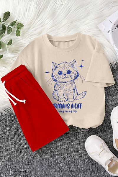 MYADA Premium Karma Is Cat Printed 2-Piece Children's Set 22946