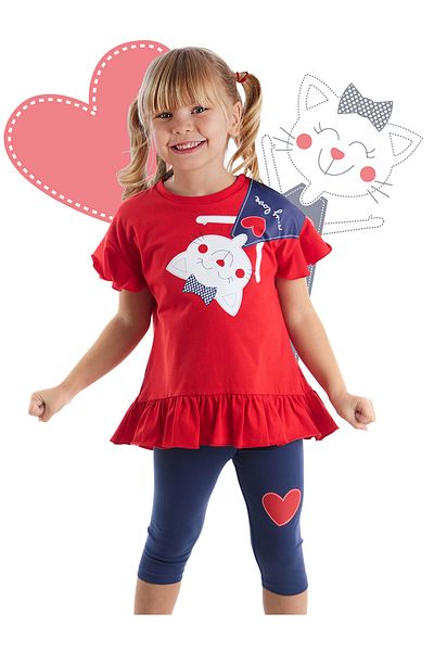 Denokids Naughty Cat T-Shirt-Strumpfhosen-Set für Mädchen