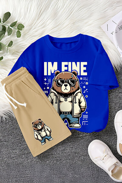 TARZ STİL Special Design Fine Written Cool Teddy Bear Printed 2-Piece Children's Set 22515