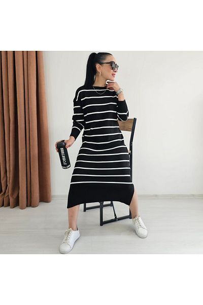6 butik altı üstü butik Rochie tricotată din lycra cu dungi
