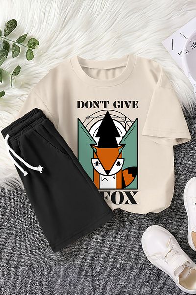 MYADA Premium Don'T Give Written Fox Printed 2-Piece Children's Suit 22768