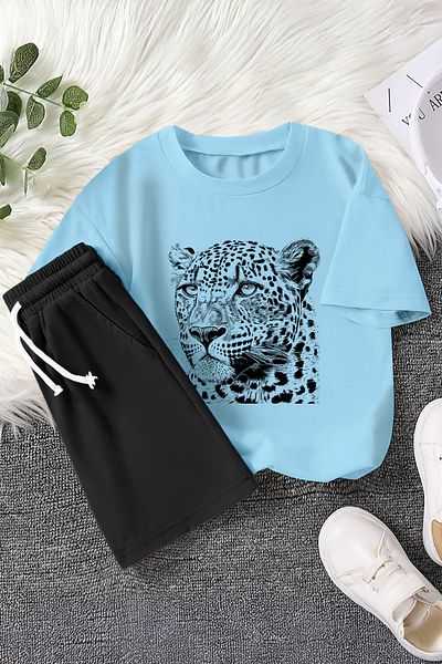 MYADA Set pentru copii din 2 piese cu imprimeu cu ilustrație leopard umbrit de sezon nou 22484