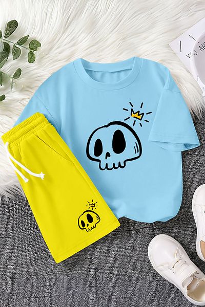 MYADA Set pentru copii din 2 piese cu imprimeu King Skeleton de sezon nou 23464