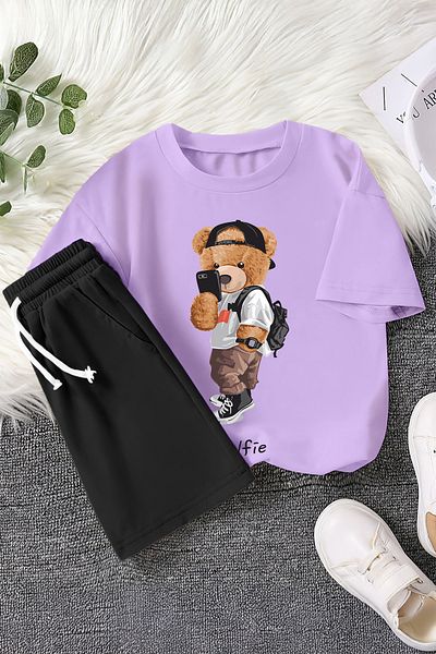 MYADA New Season Selfie Teddy Bear Printed 2-Piece Children's Set 22577
