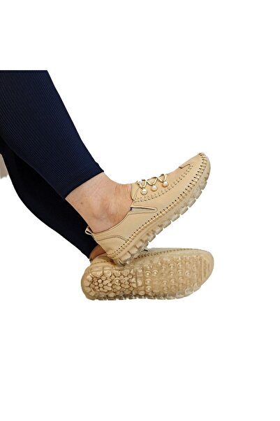 Voyager 9871 Beige Genuine Leather Beaded Shoes