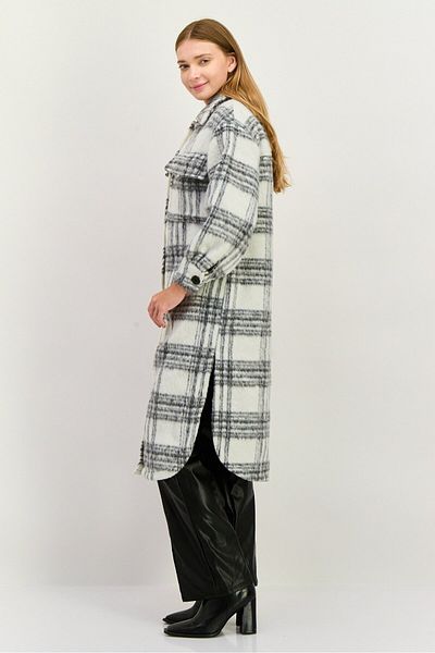 Violet Romance Women Plaid Trench Coat, Black/White