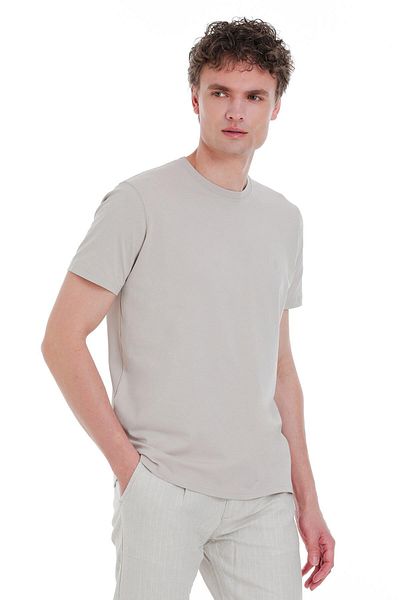 Hatemoğlu Βαμβακερό μπλουζάκι Ecru Regular Fit Crew Neck
