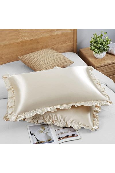 SB SizinBazar 2 Beige Pillowcases - Silk for Hair and Skin, Soft Face
