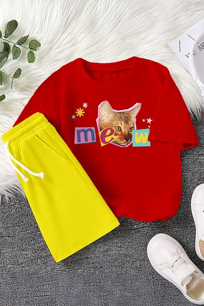 MYADA New Season Kitten Printed 2-Piece Children's Set 23396