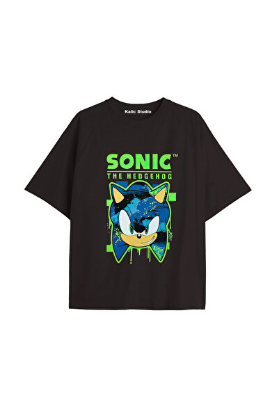 Kalic Studio Tricou de vară negru cu model UNISEX Mr. Sonic