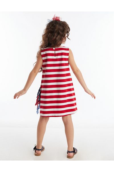Denokids Ärmelloses Sommerkleid für Mädchen mit Einhorn-Muster, rot und weiß gestreift