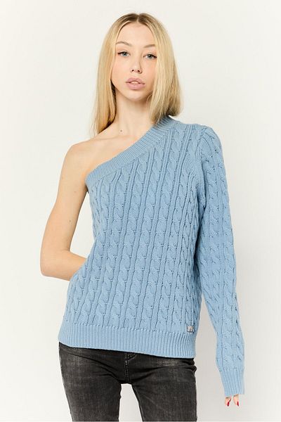 Michael Kors Women Asymmetrical Neck Crochet Sweater, Blue