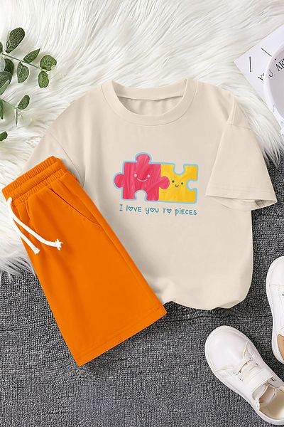 MYADA New Season I Love You Written Puzzle Printed 2-Piece Children's Set 23476