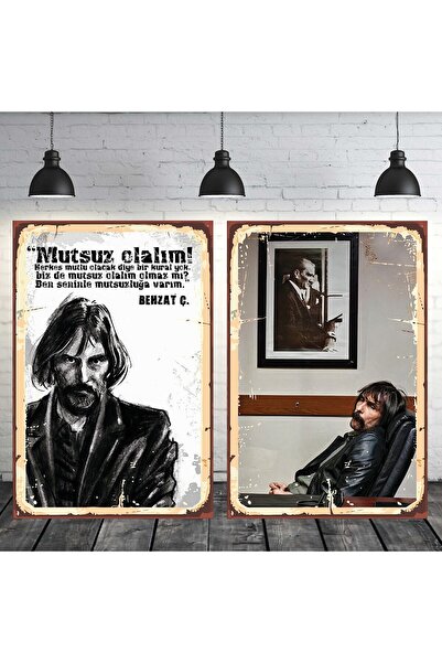 TAKIFİX Behzat Ç. Mutsuz Olalım Temalı 2 Adet 20x30 Cm Retro Ahşap Tablo
