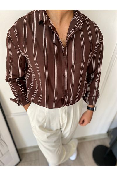 bonnline Modal Fabric White Striped Oversize Shirt