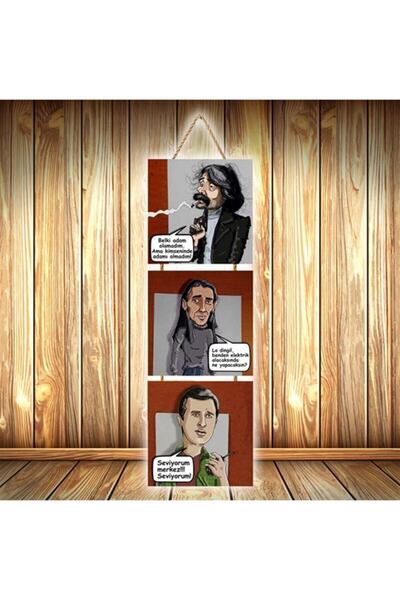 TAKIFİX Behzat Ç Seviyorum Merkez Tasarımlı Üçlü Retro Ahşap Poster Ü5780