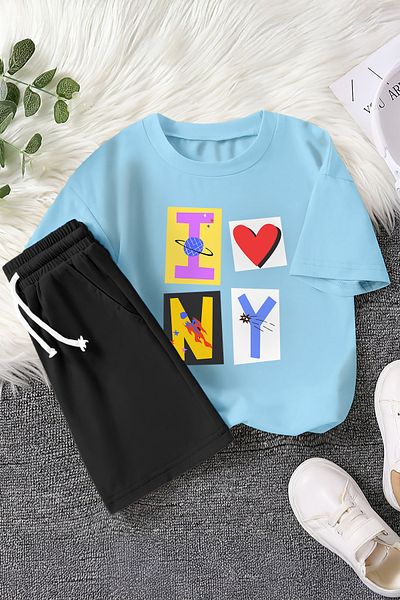 MYADA New Season I Love Newyork Heart Printed 2-Piece Children's Set 23357