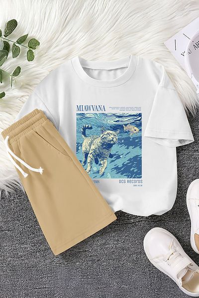 MYADA Premium Floating Kitten Printed 2-Piece Children's Set 22753