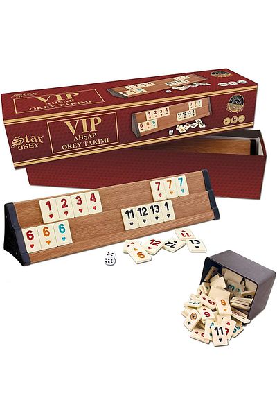 DERİK Artifact Game Gadgets Premium Vip Okey Wood Rummy Set Wood Okey Team with Melamine Stones Drk 1107872