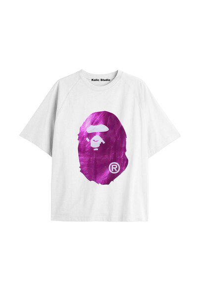 Kalic Studio Tricou alb de vară cu model Mr. Bape UNISEX
