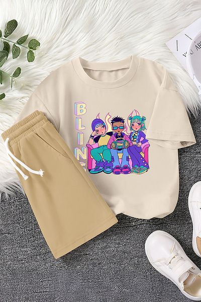 MYADA Teenagers Listening to Music with Bling Written Printed 2-Piece Children's Set