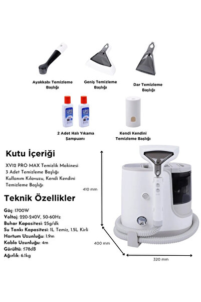 Yui XV12 Pro Max Sıcak Su ve Buharlı Temizlik Makinesi – Koltuk & Halı Temizleme Makinesi