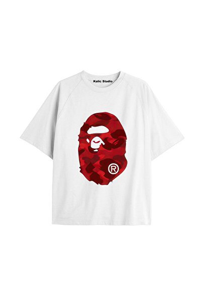 Kalic Studio Tricou alb de vară cu model Mr. Bape UNISEX