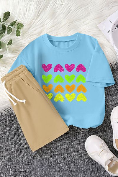 MYADA Set pentru copii din 2 piese cu imprimeu cu inimi colorate premium 23469