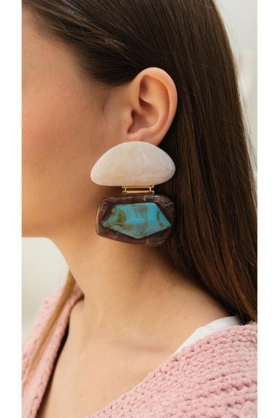 Jerie Oval Design Acrylic Turquoise Earrings