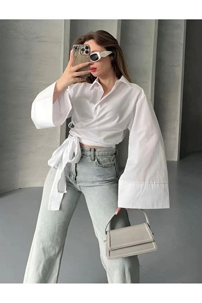Shopriva Spanish Wide Sleeve Tie-Up Shirt