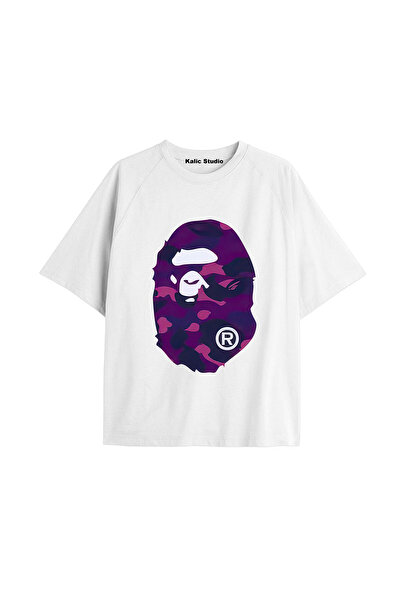 Kalic Studio Tricou alb de vară cu model Mr. Bape UNISEX