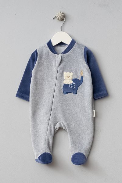 Bebitof Cute Balloon Elephant Patterned Cotton Velvet Jumpsuit