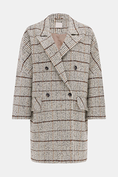 W Collection Multi-Colored Double-Breasted Collar Relax Fit Plaid Coat