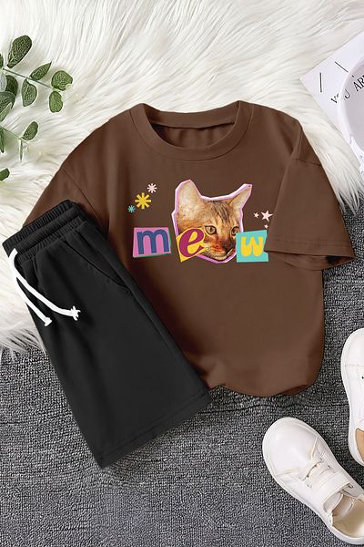 MYADA Детски костюм от 2 части с щампа на котенца за нов сезон 23396