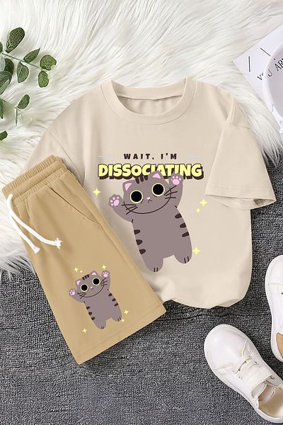 MYADA New Season Cartoon Character Kitten Printed 2-Piece Children's Set 22774