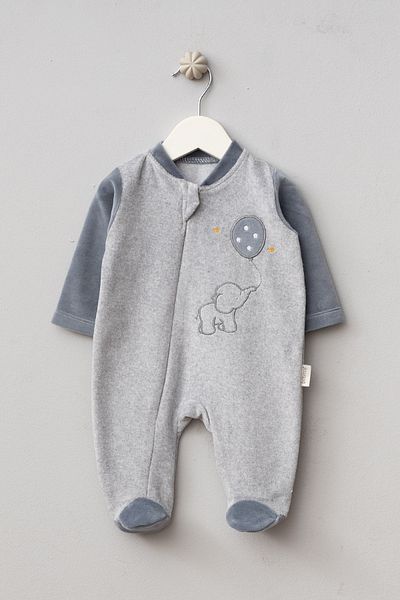 Bebitof Cute Balloon Elephant Patterned Cotton Velvet Jumpsuit