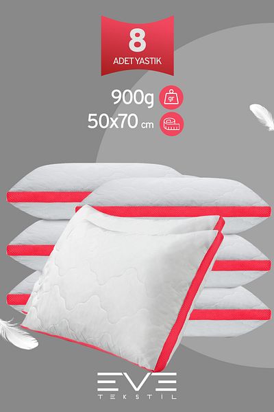 Eve Tekstil 8 Pieces Klimax Pink Series Zippered Air Conditioned Pillow with Case 50X70Cm