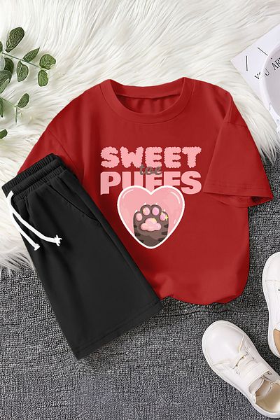 MYADA Premium Sweet Puffs Paw Printed 2-Piece Children's Set 22767