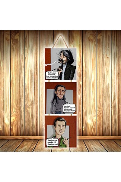 TAKIFİX Behzat Ç Seviyorum Merkez Tasarımlı Üçlü Retro Ahşap Poster Ü5780