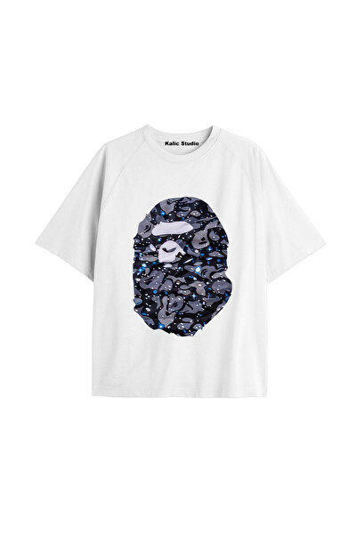 Kalic Studio UNISEX Λευκό καλοκαιρινό μπλουζάκι με σχέδιο Mr. Bape