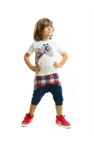 Denokids Dino Plaid T-Shirt-Shorts-Set für Jungen