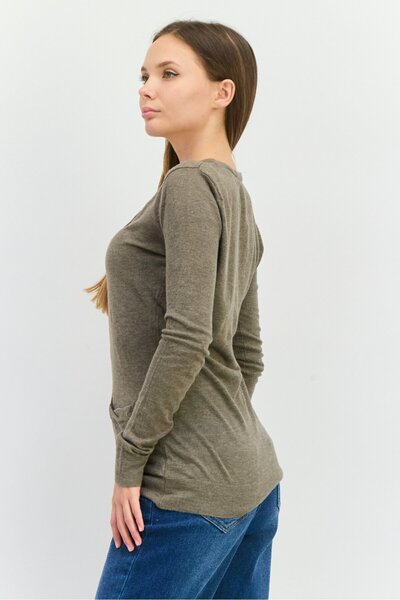 Poof Women V-Neck Long Sleeves Plain Cardigans, Taupe