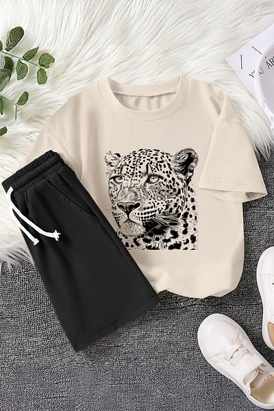 MYADA New Season Shaded Leopard Drawing Printed 2-Piece Children's Suit 22484
