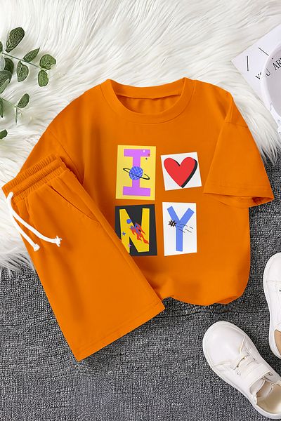 MYADA New Season I Love Newyork Heart Printed 2-Piece Children's Set 23357