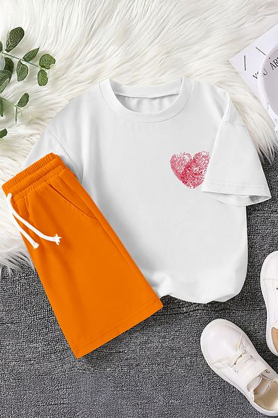 MYADA New Season Heart Print Printed 2-Piece Children's Suit 23478