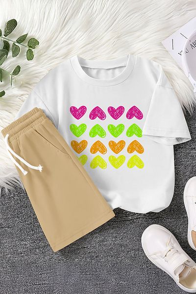 MYADA Set pentru copii din 2 piese cu imprimeu inimioare colorate 23469