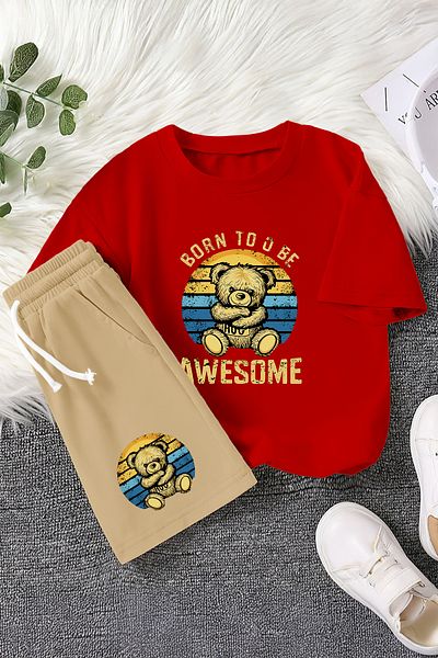 MYADA Awesome Teddy Bear Printed Children's Suit 22541
